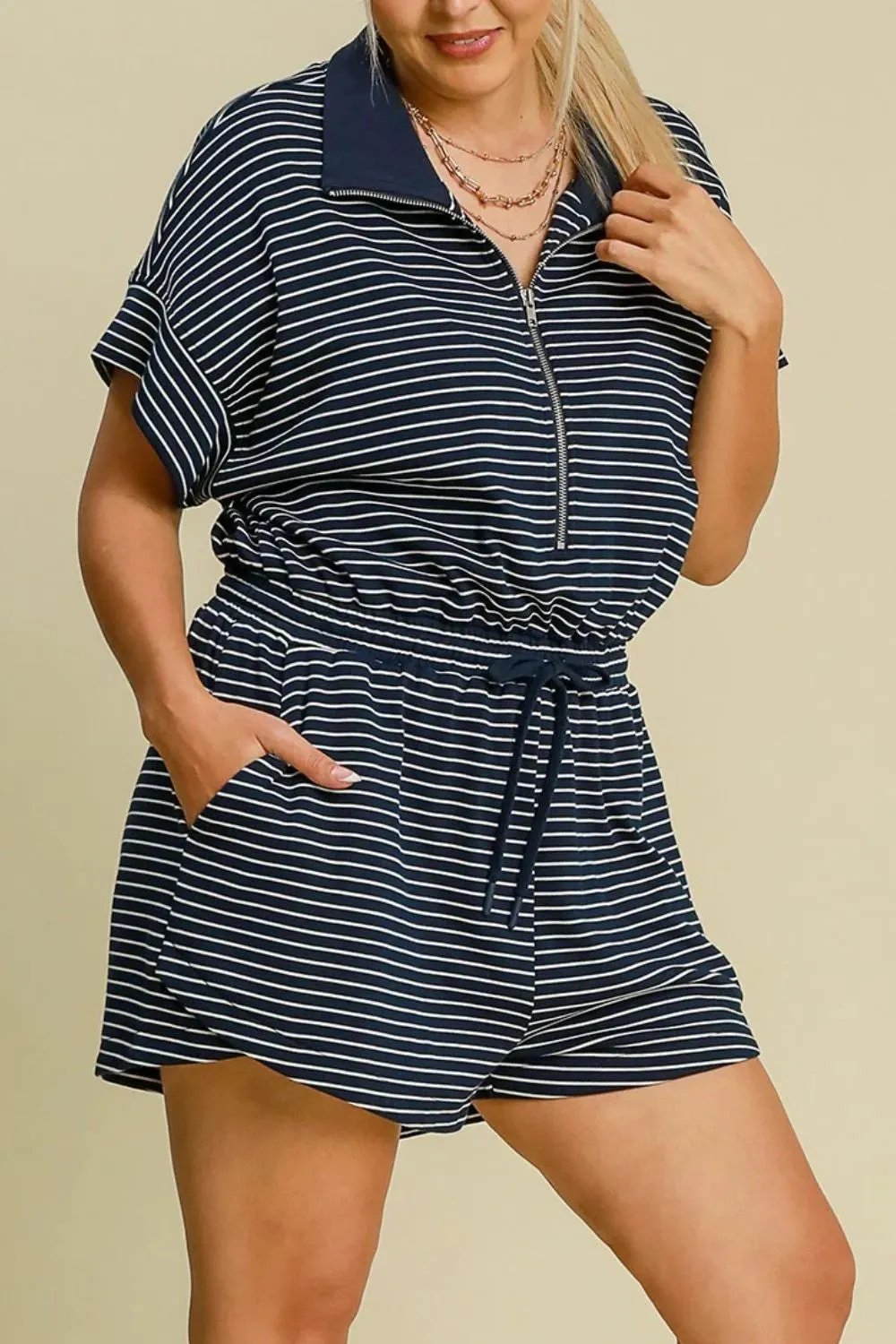 Umgee Full Size Half Zip Striped Romper Plus Size sold by Gigi Laurent product image thumbnail 5