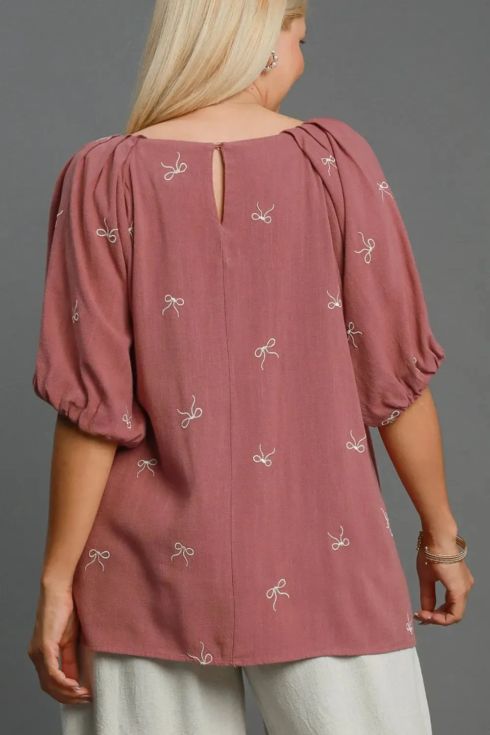 Umgee Full Size Linen Blend Ribbon Embroidered Top Plus Size sold by Gigi Laurent product image thumbnail 5