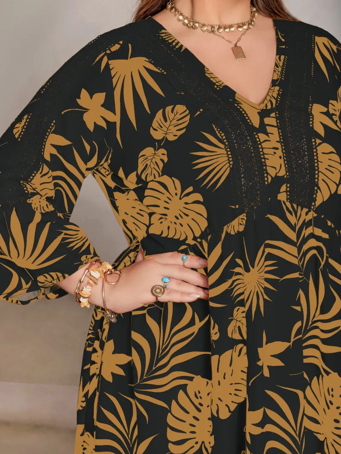 Plus Size Lace Detail Tropical Print Three-Quarter Sleeve Maxi Dress sold by Gigi Laurent product image thumbnail 5