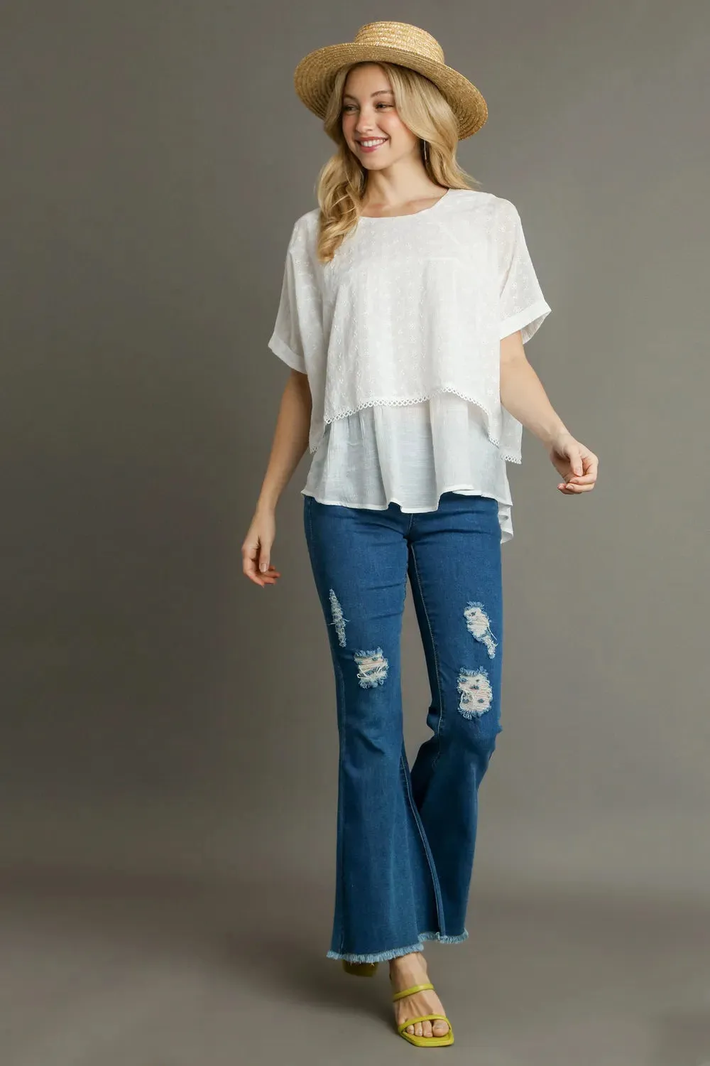 Umgee Full Size Eyelet Layered Short Sleeve Blouse Plus Size sold by Gigi Laurent product image thumbnail 3