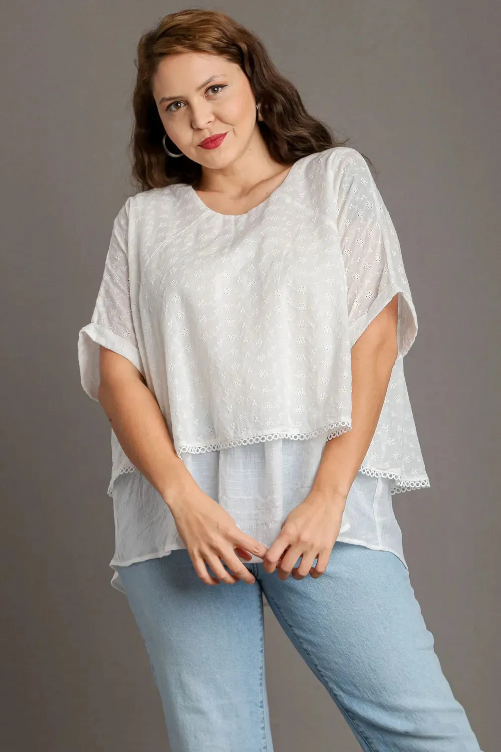 Umgee Full Size Eyelet Layered Short Sleeve Blouse Plus Size sold by Gigi Laurent product image thumbnail 4