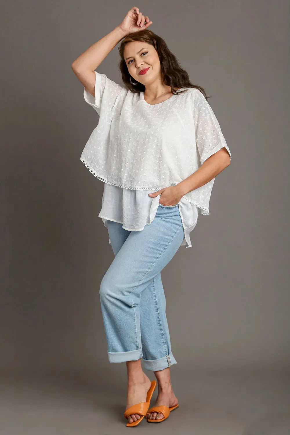 Umgee Full Size Eyelet Layered Short Sleeve Blouse Plus Size sold by Gigi Laurent product image thumbnail 5