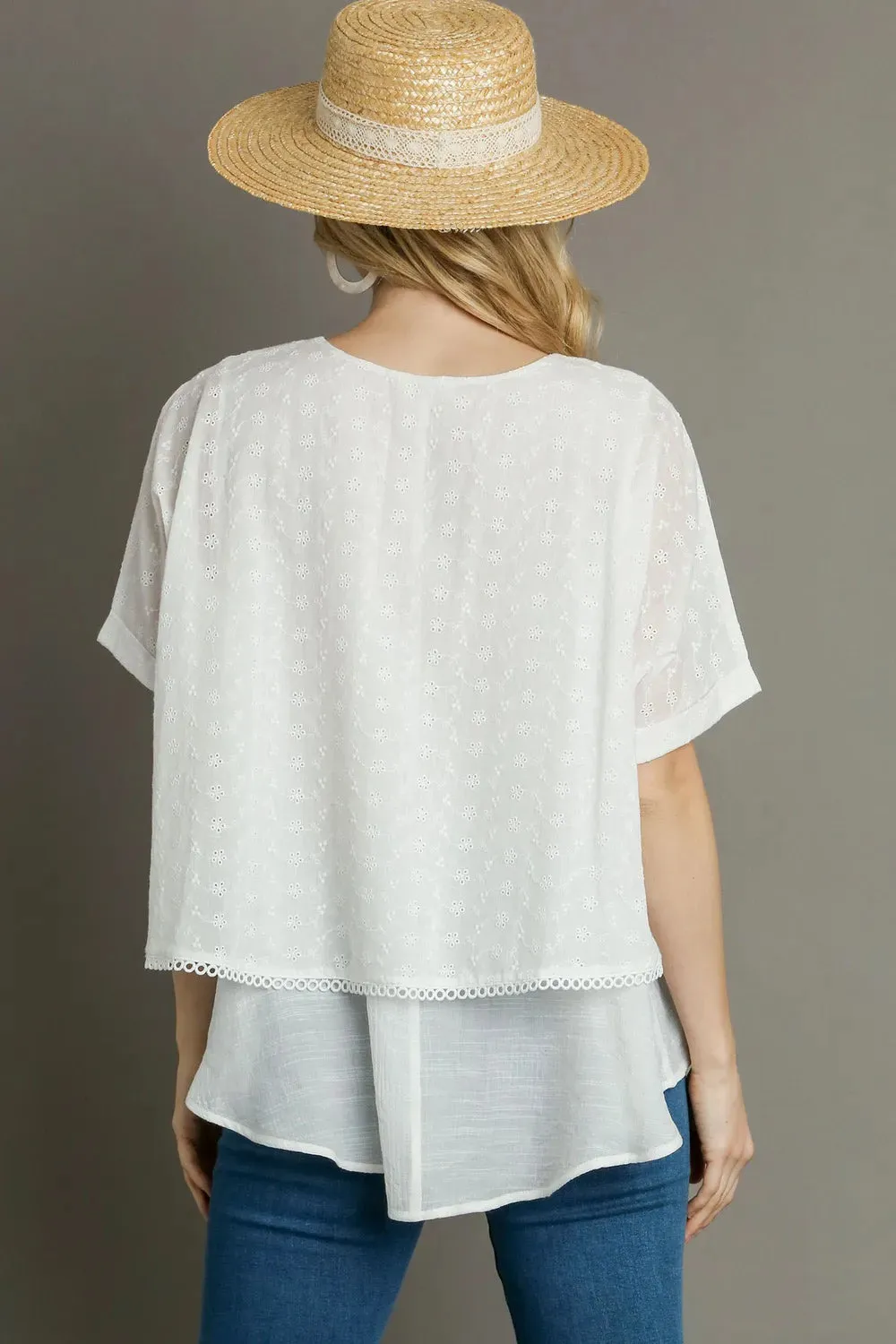 Umgee Full Size Eyelet Layered Short Sleeve Blouse Plus Size sold by Gigi Laurent product image thumbnail 2