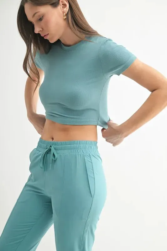 MONO B Essential Micro-ribbed Cropped Athleisure Tee sold by Gigi Laurent