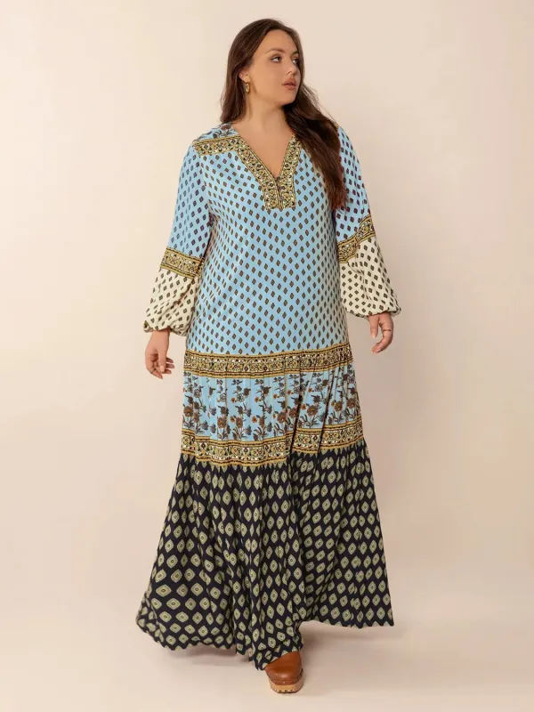 Plus Size Printed V-Neck Balloon Sleeve Maxi Dress sold by Gigi Laurent