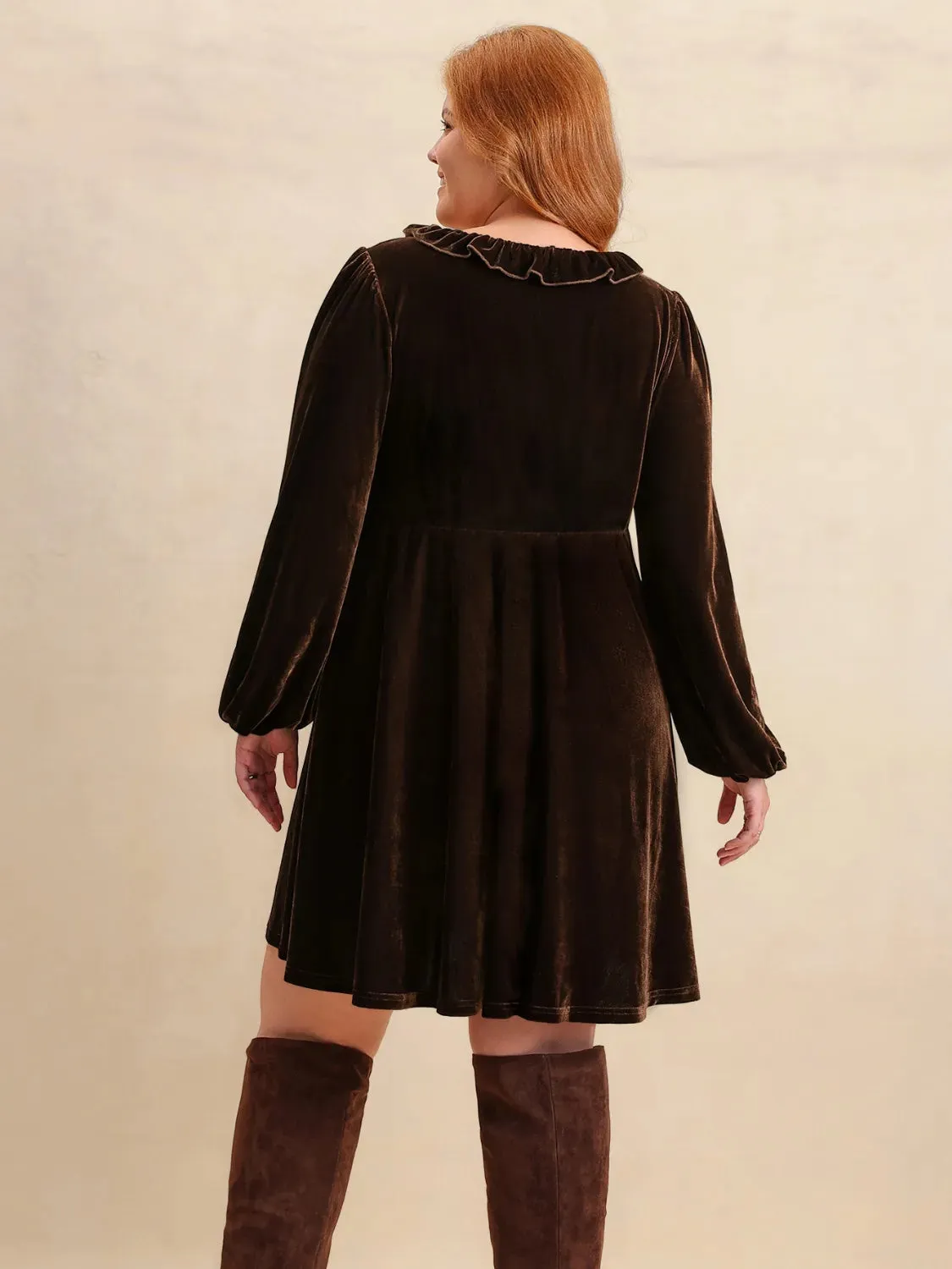 Plus Size Embroidered Notched Balloon Sleeve Mini Dress sold by Gigi Laurent product image thumbnail 5