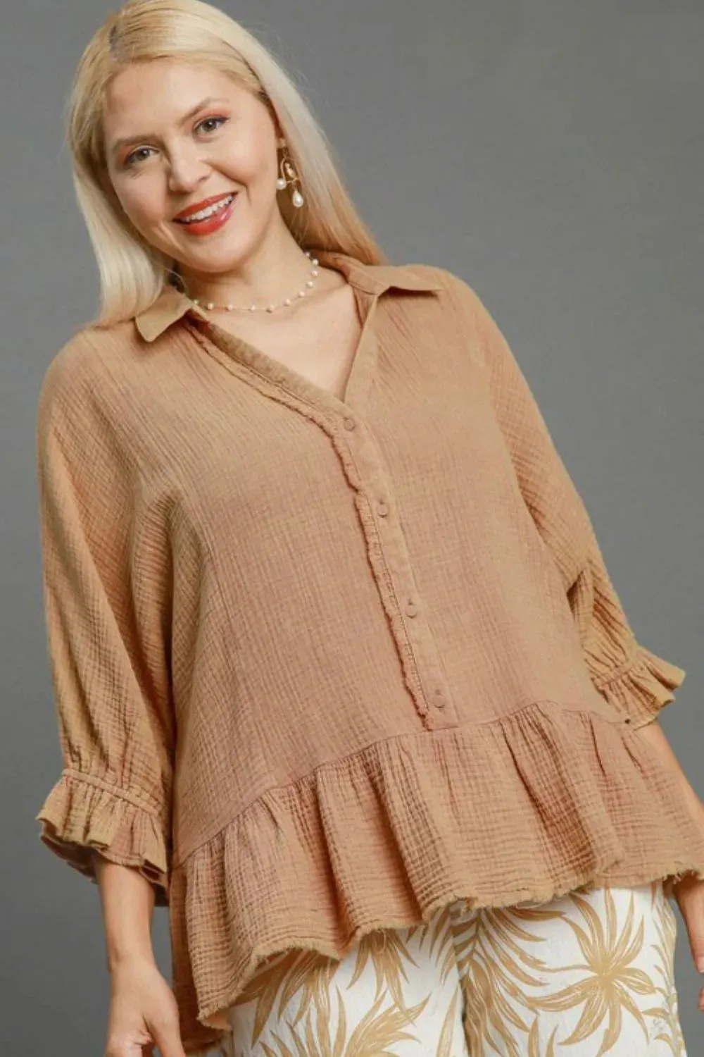 Umgee Full Size Mineral Washed Cotton Gauze Top Plus Size sold by Gigi Laurent product image thumbnail 2