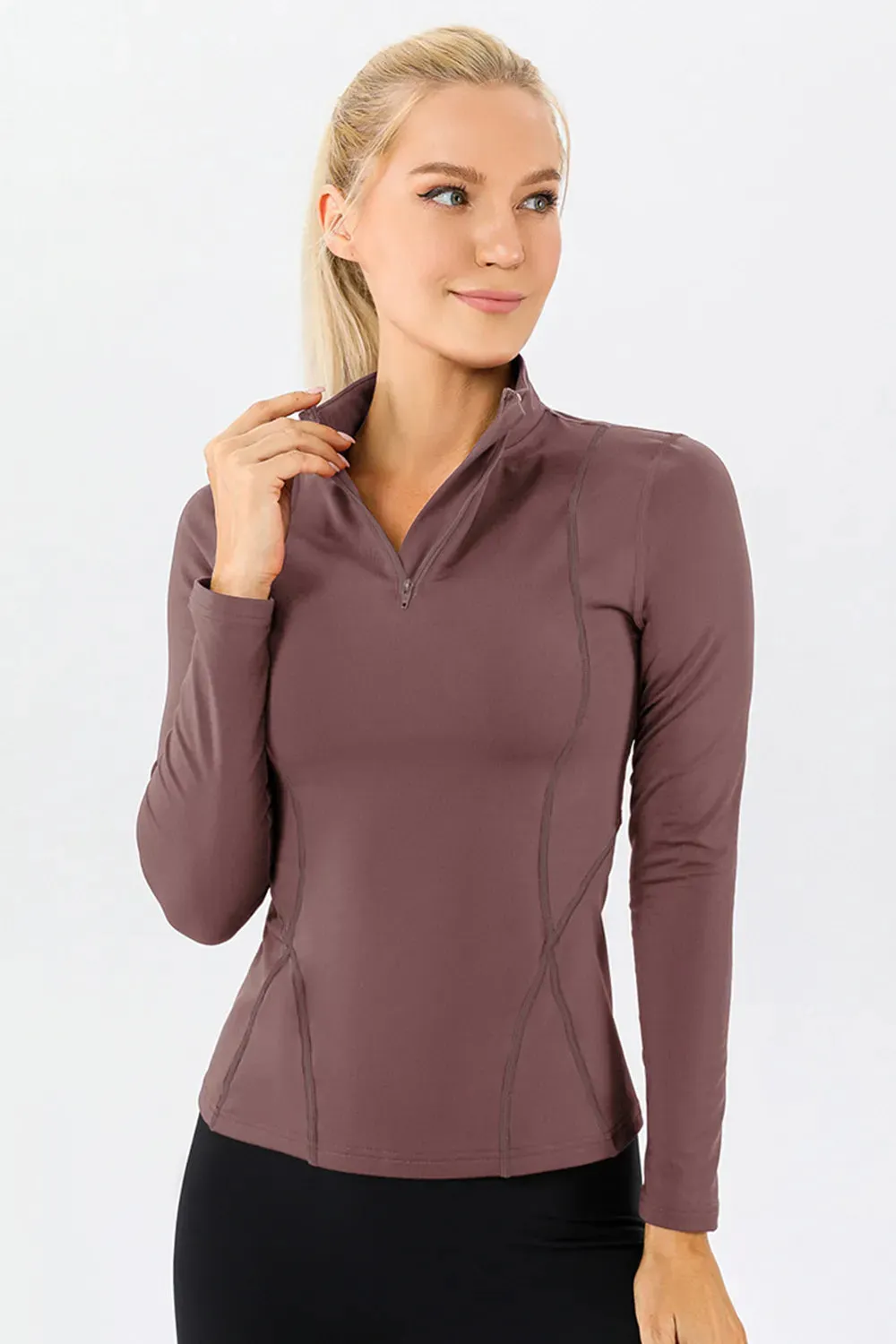 Mock Neck Quarter Zip Active T-Shirt sold by Gigi Laurent product image thumbnail 3