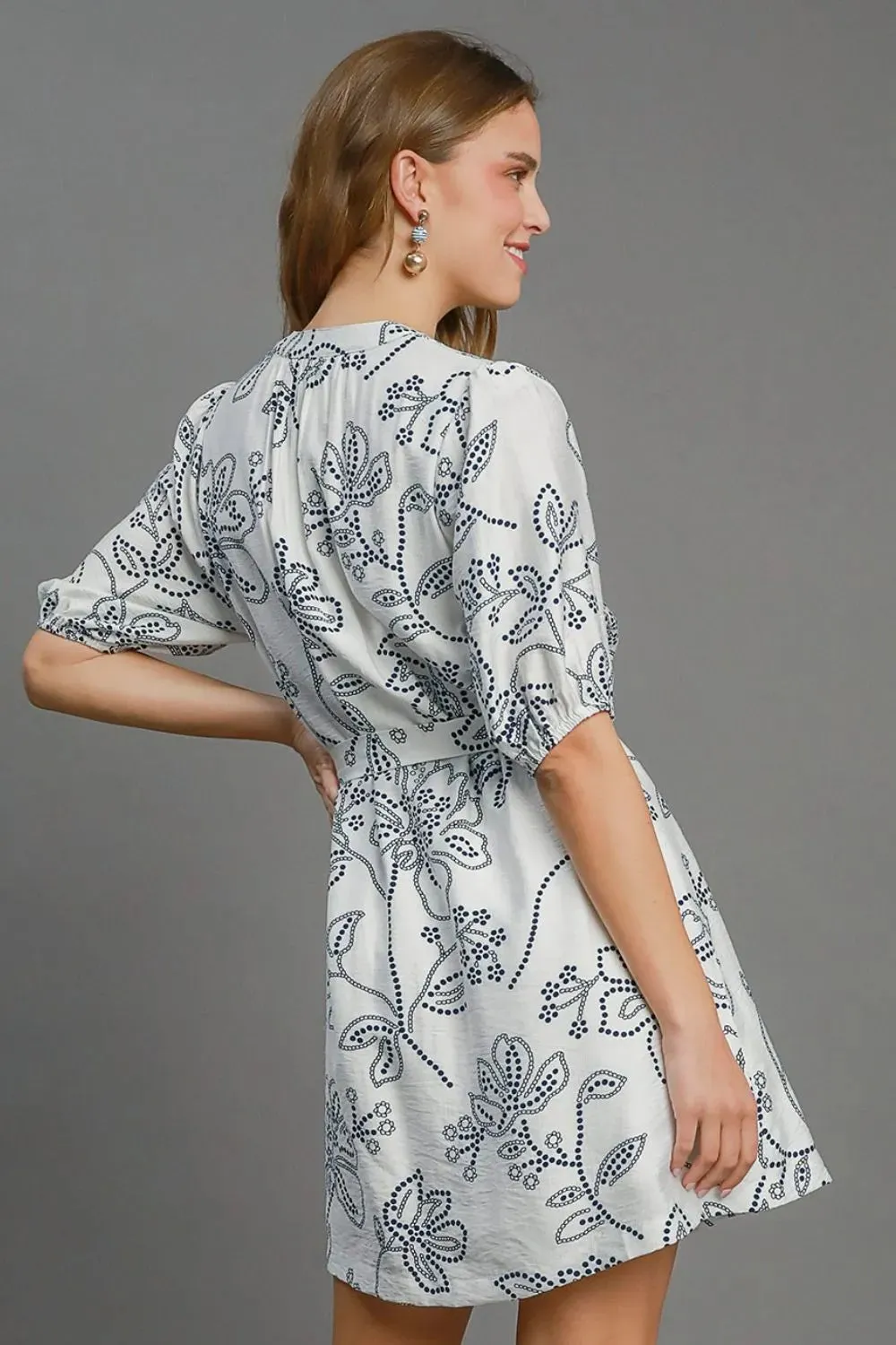Umgee Full Size Floral Print Notched Puff Sleeve Mini Dress Plus Size sold by Gigi Laurent product image thumbnail 3