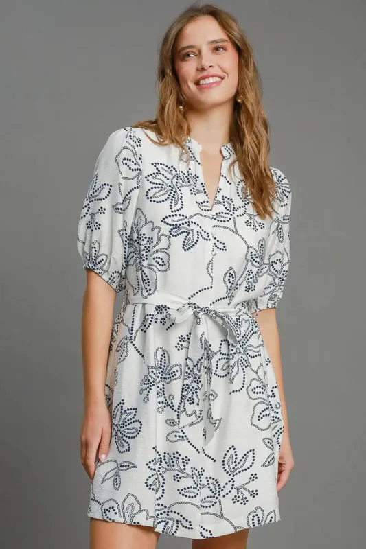 Umgee Full Size Floral Print Notched Puff Sleeve Mini Dress Plus Size sold by Gigi Laurent