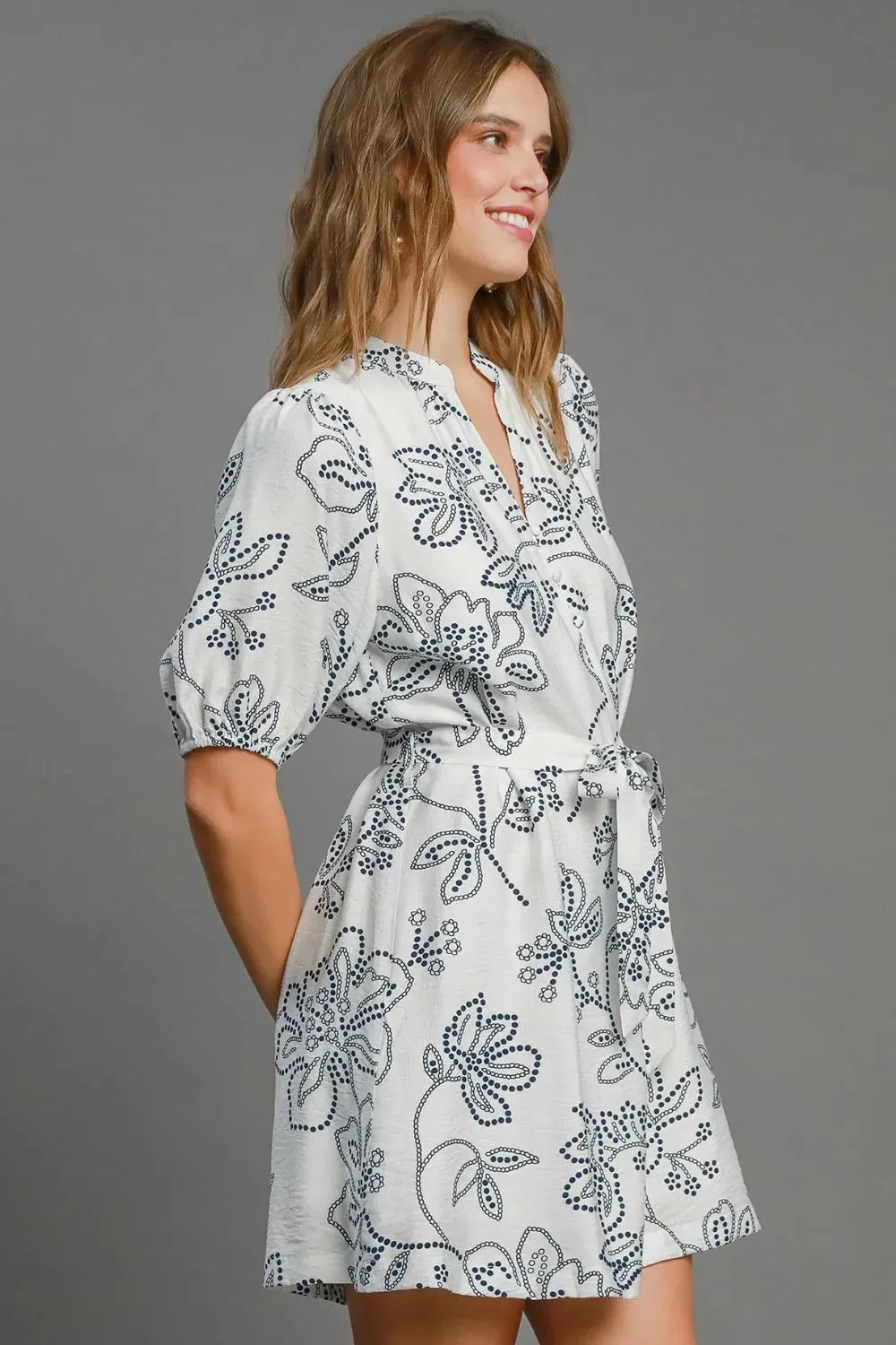 Umgee Full Size Floral Print Notched Puff Sleeve Mini Dress Plus Size sold by Gigi Laurent product image thumbnail 2