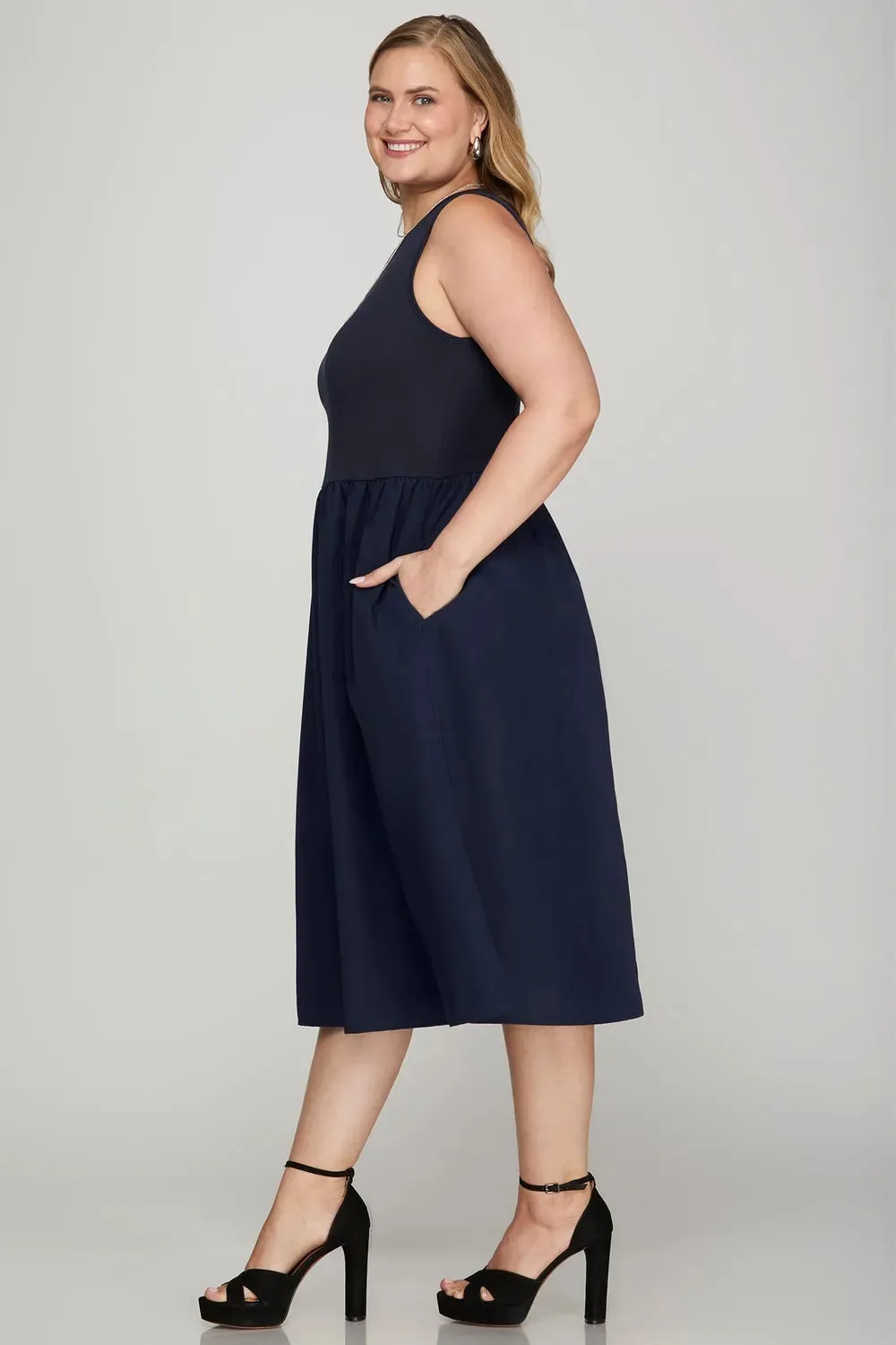 She + Sky Full Size Sleeveless Poplin Woven Midi Dress with Pockets Plus Size sold by Gigi Laurent product image thumbnail 3