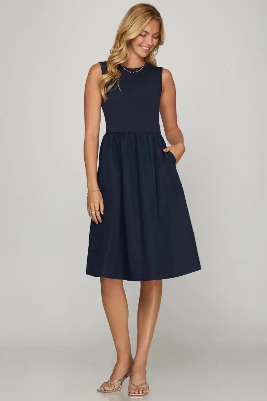 She + Sky Full Size Sleeveless Poplin Woven Midi Dress with Pockets Plus Size sold by Gigi Laurent