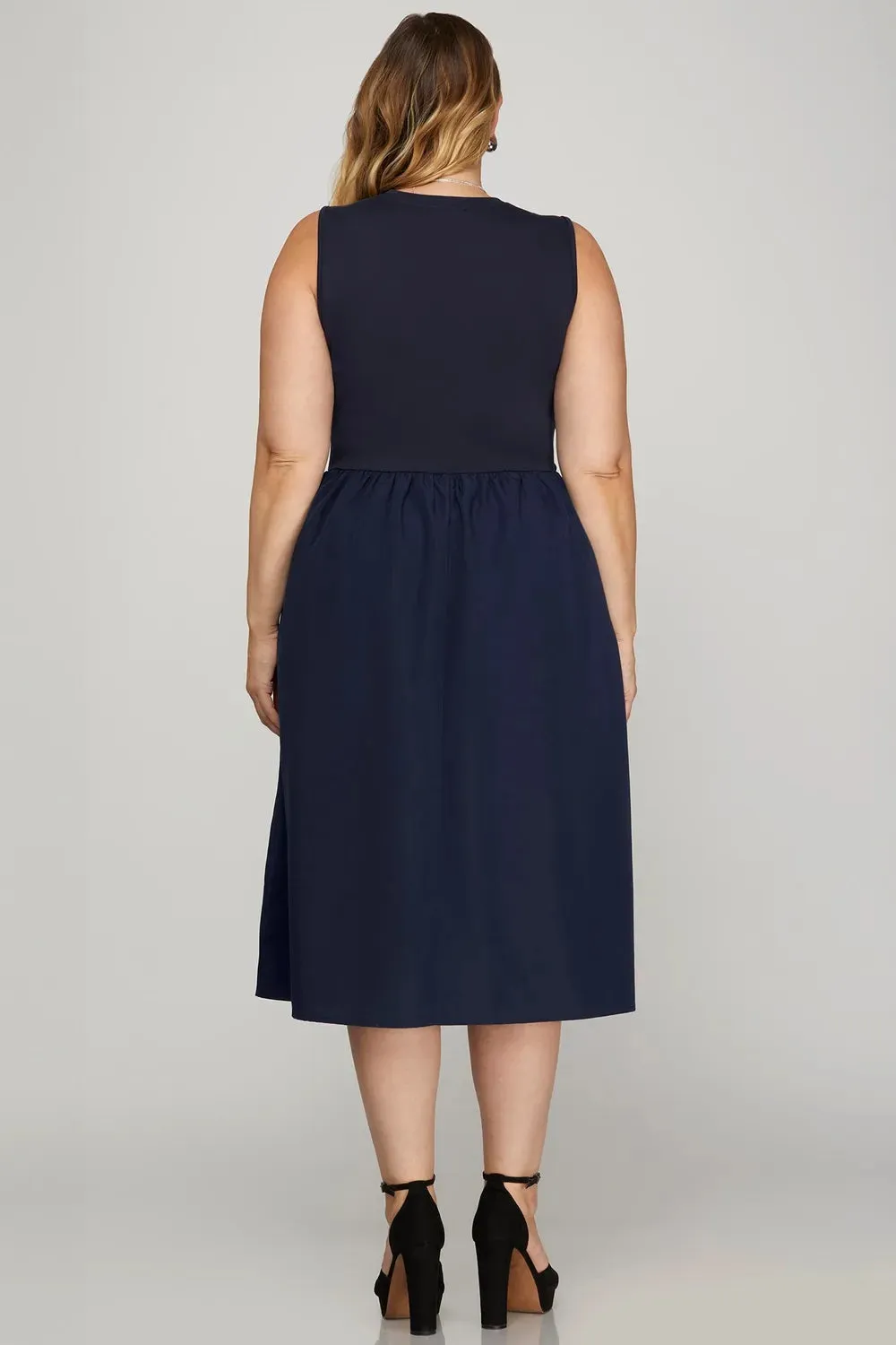 She + Sky Full Size Sleeveless Poplin Woven Midi Dress with Pockets Plus Size sold by Gigi Laurent product image thumbnail 5
