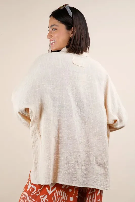 VERY J Plus Size Dolman Sleeve Button Down Gauze Shirt sold by Gigi Laurent product image thumbnail 3