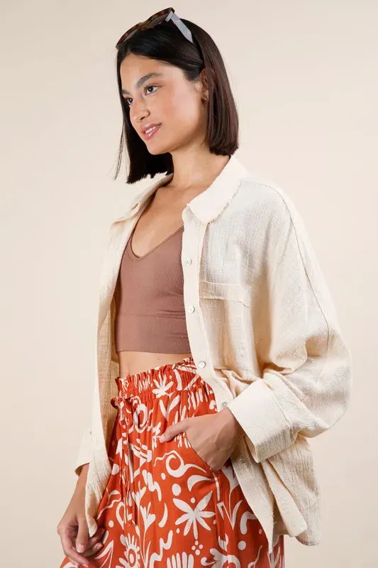 VERY J Plus Size Dolman Sleeve Button Down Gauze Shirt sold by Gigi Laurent product image thumbnail 5