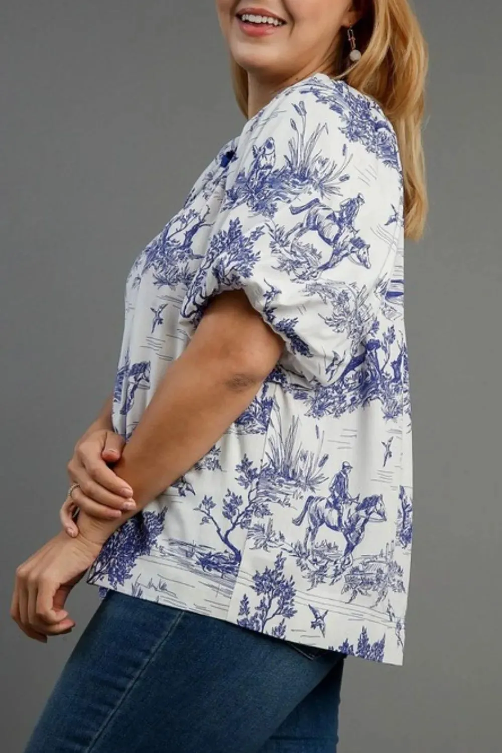 Umgee Full Size Two Tone Landscape Round Neck Print Top Plus Size sold by Gigi Laurent product image thumbnail 2