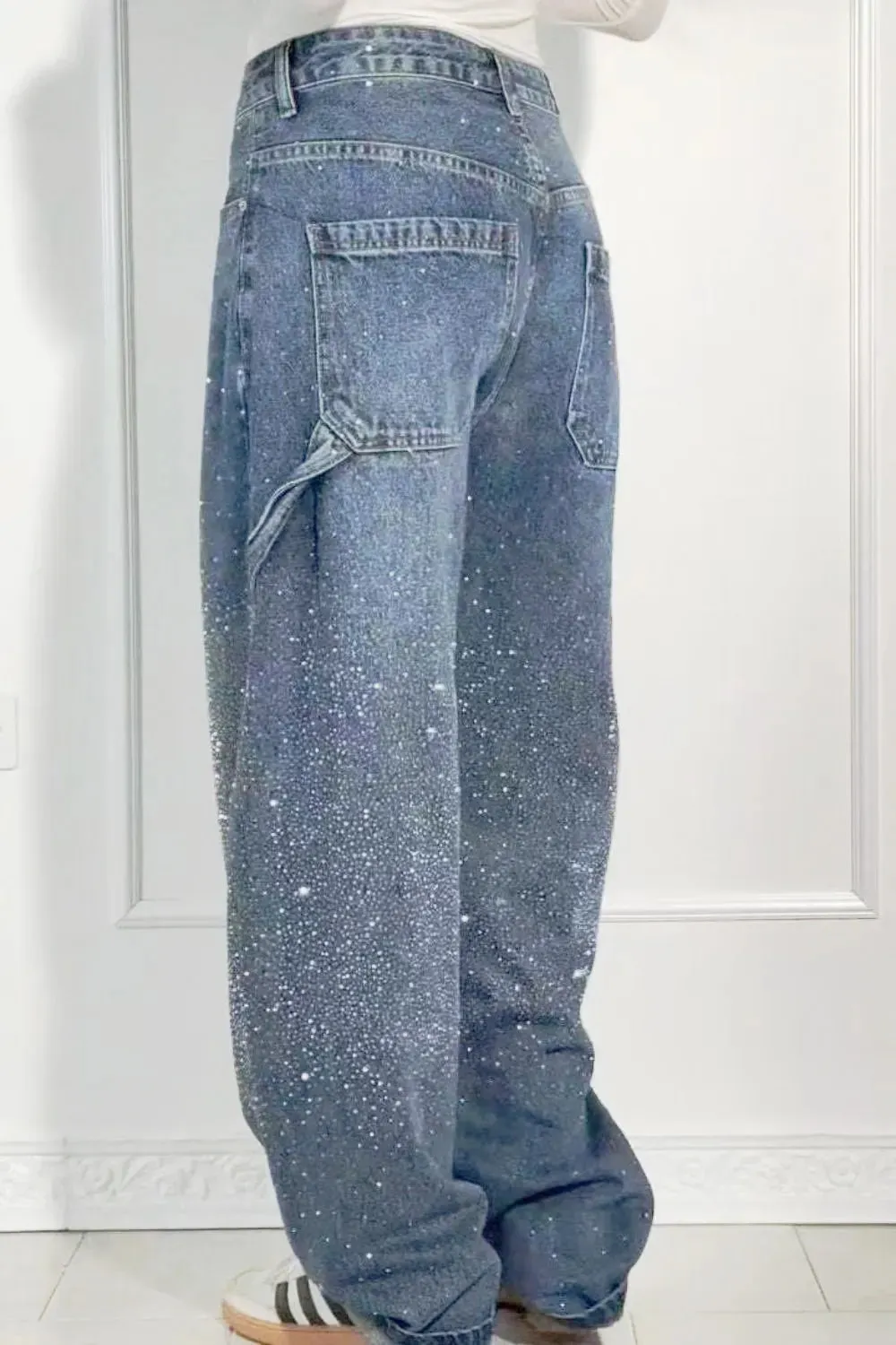 Full Size Washed Rhinestone Detail Wide leg Jeans Plus Size sold by Gigi Laurent product image thumbnail 3