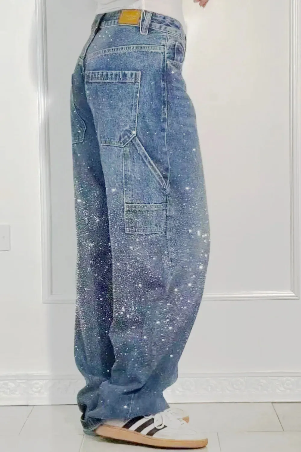 Full Size Washed Rhinestone Detail Wide leg Jeans Plus Size sold by Gigi Laurent product image thumbnail 2