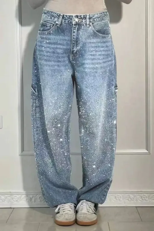 Full Size Washed Rhinestone Detail Wide leg Jeans Plus Size sold by Gigi Laurent