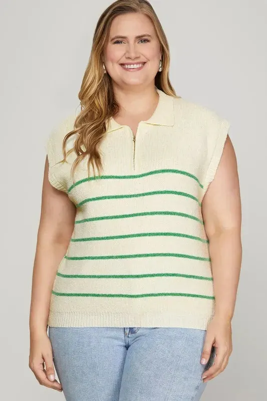 She + Sky Full Size Ribbed Hem Striped Half Zip Sweater Vest Plus Size sold by Gigi Laurent product image thumbnail 3