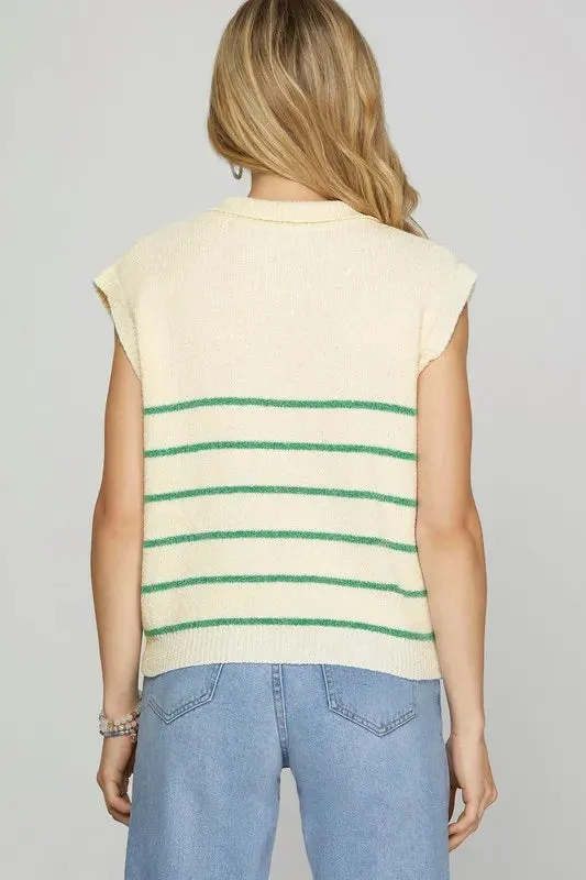 She + Sky Full Size Ribbed Hem Striped Half Zip Sweater Vest Plus Size sold by Gigi Laurent product image thumbnail 2