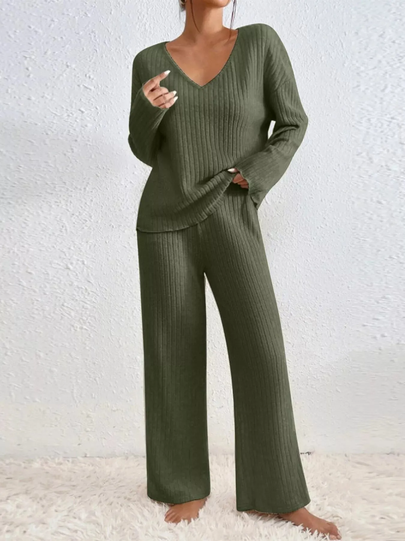 Ribbed V-Neck Top and Pants Set sold by Gigi Laurent product image thumbnail 5