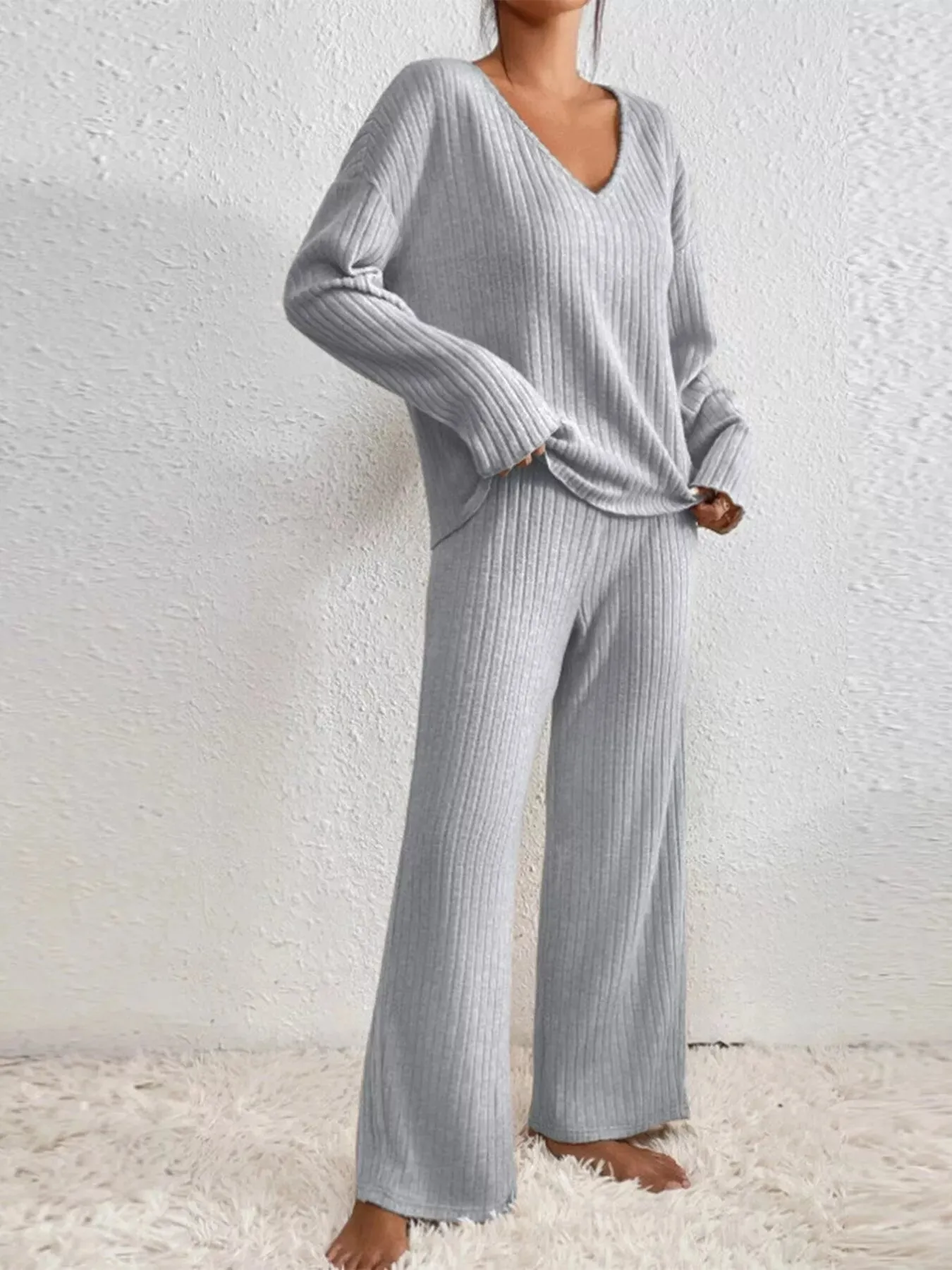 Ribbed V-Neck Top and Pants Set sold by Gigi Laurent product image thumbnail 2