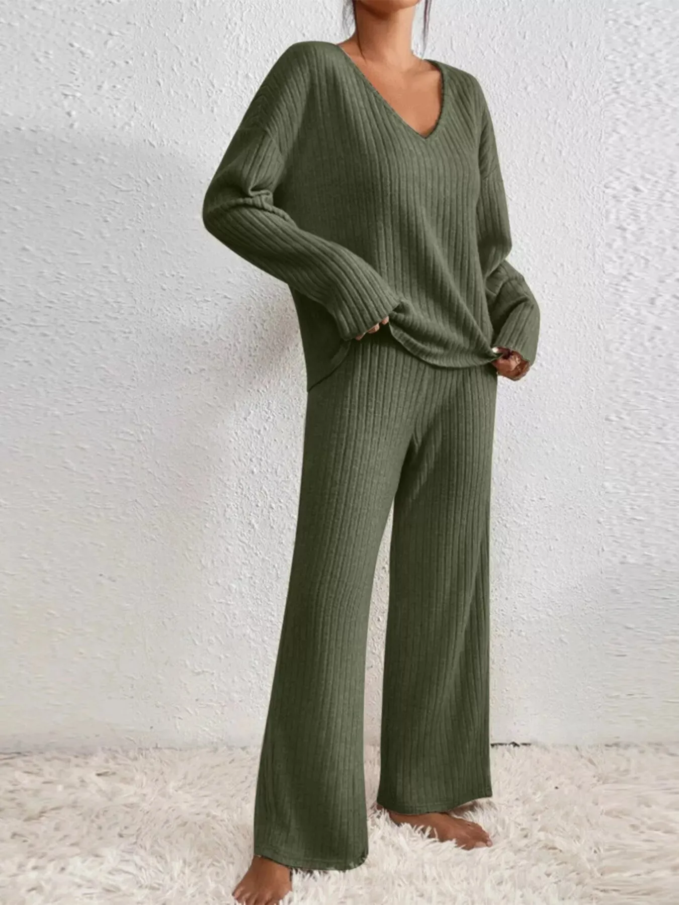 Ribbed V-Neck Top and Pants Set sold by Gigi Laurent product image thumbnail 4