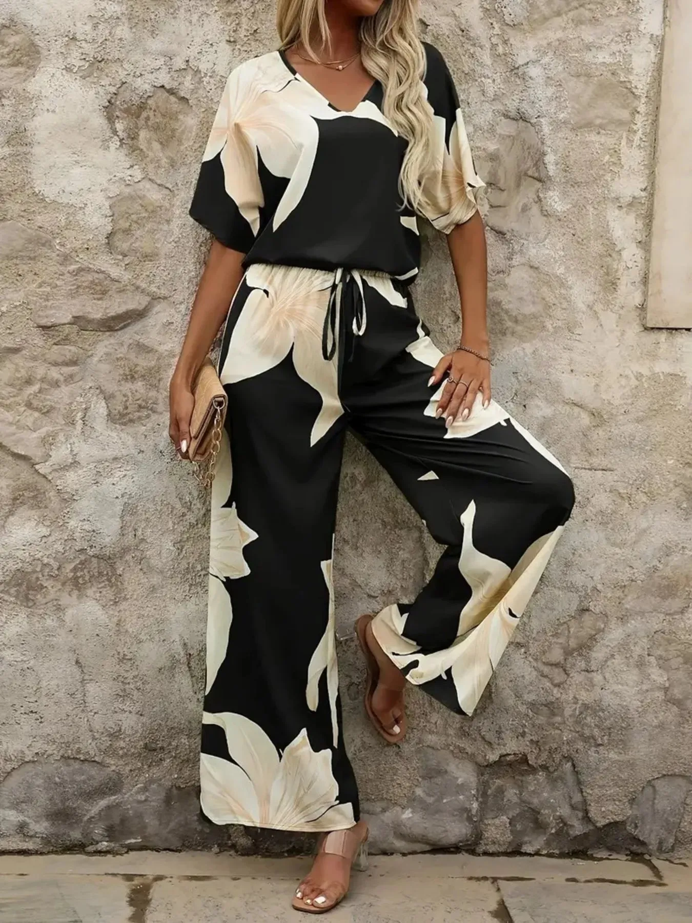 Printed V-Neck Top and Pants Set sold by Gigi Laurent product image thumbnail 4