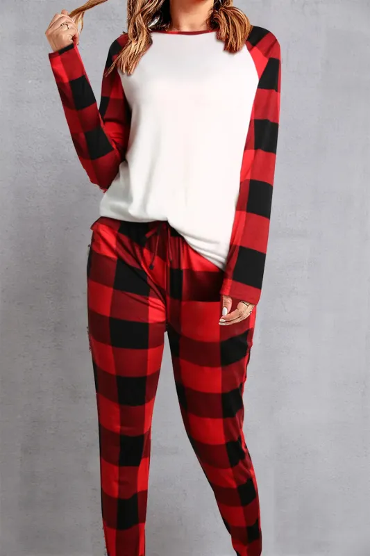 Plaid Round Neck Top and Pants Set sold by Gigi Laurent