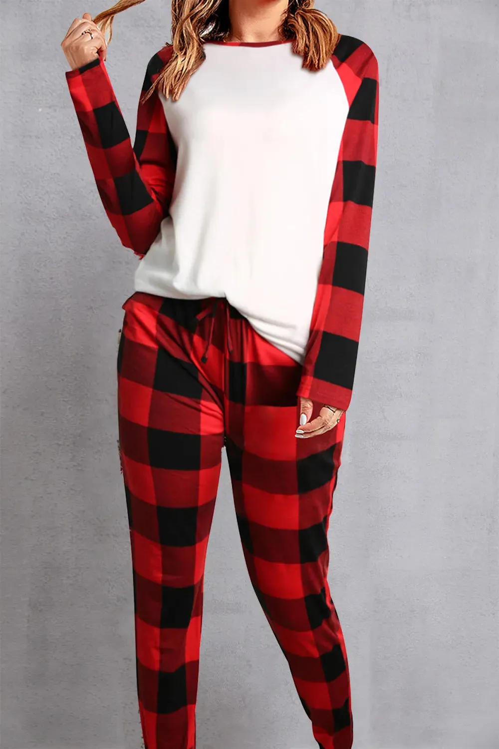 Plaid Round Neck Top and Pants Set sold by Gigi Laurent