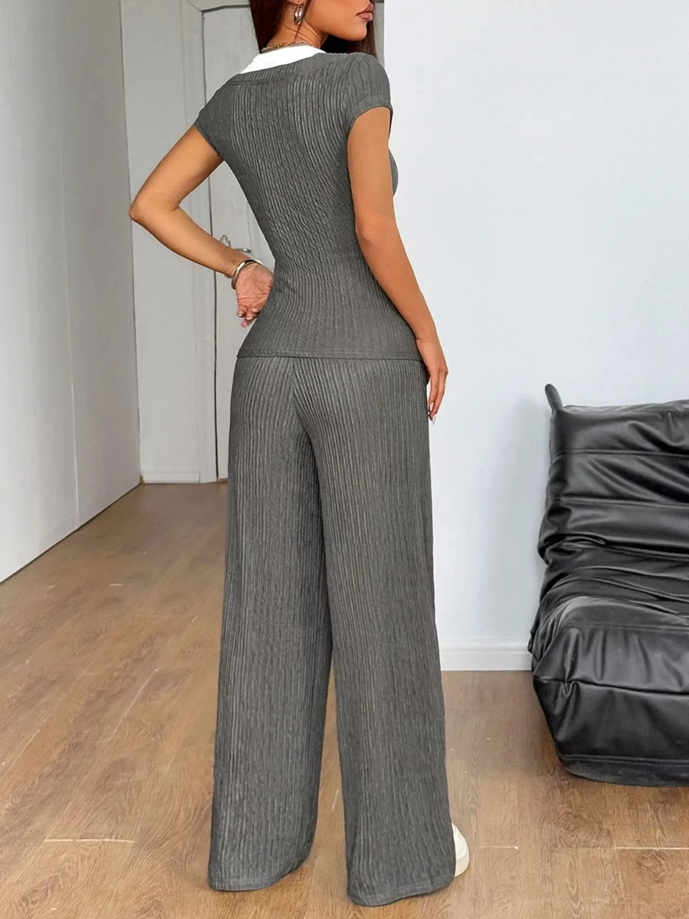 Textured Short Sleeve Top and Pants Set sold by Gigi Laurent product image thumbnail 5
