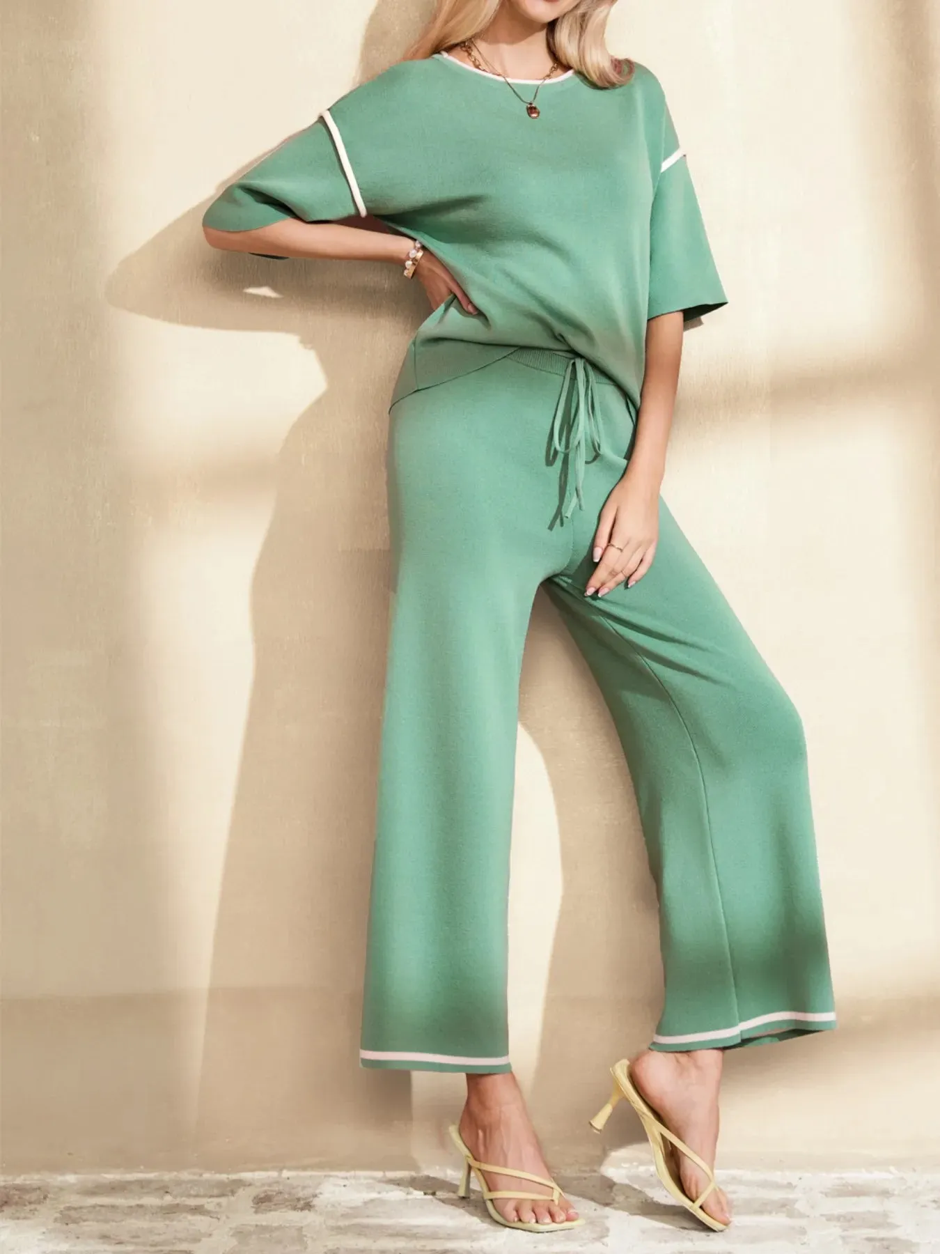 Contrast Trim T-Shirt and Drawstring Pants Set sold by Gigi Laurent product image thumbnail 4