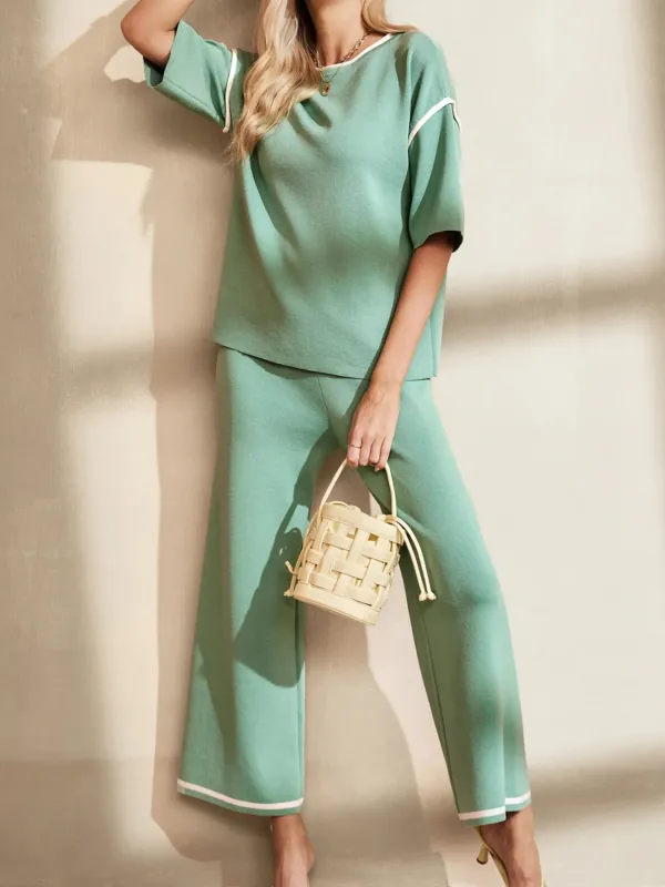 Contrast Trim T-Shirt and Drawstring Pants Set sold by Gigi Laurent