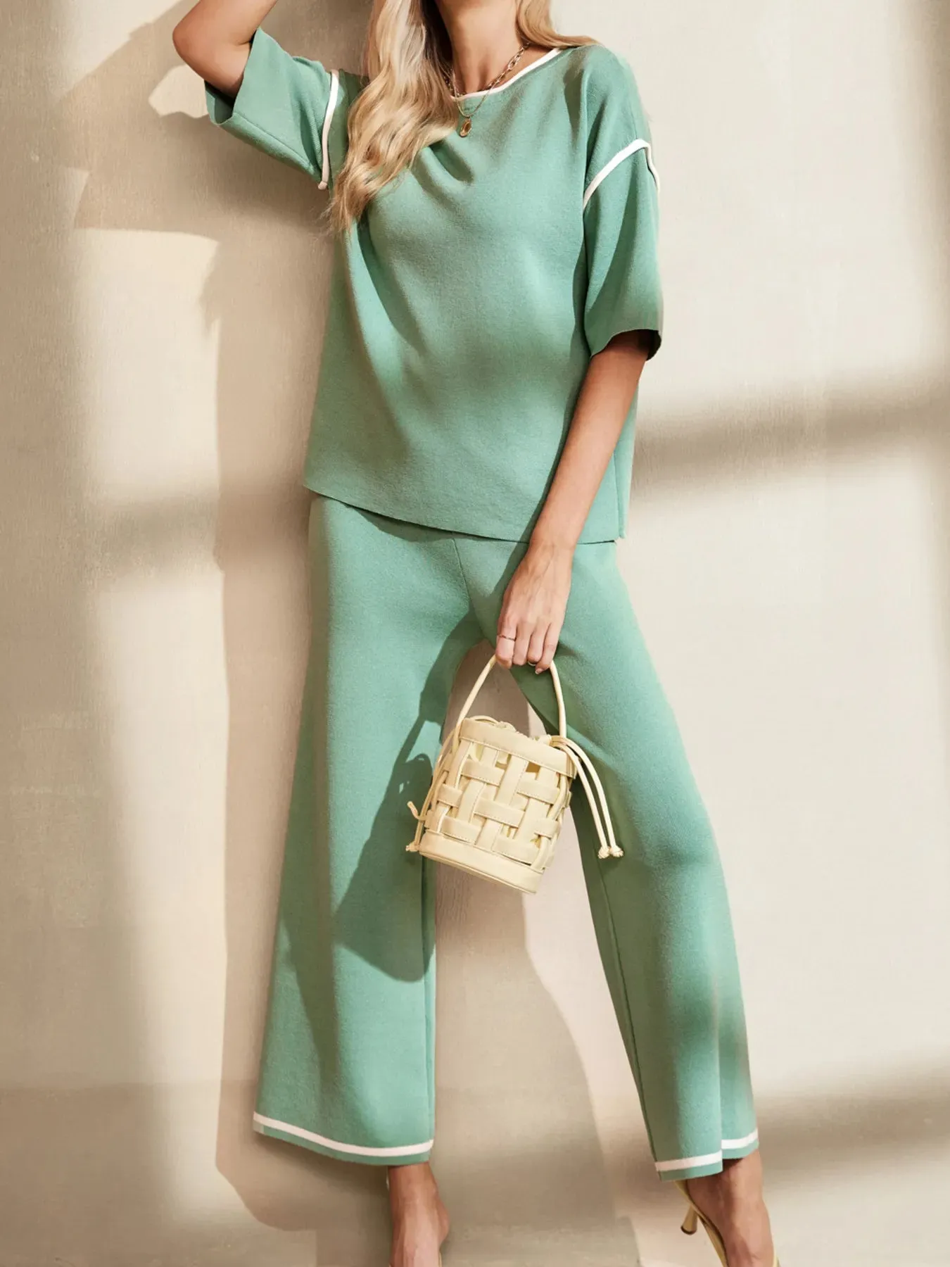 Contrast Trim T-Shirt and Drawstring Pants Set sold by Gigi Laurent