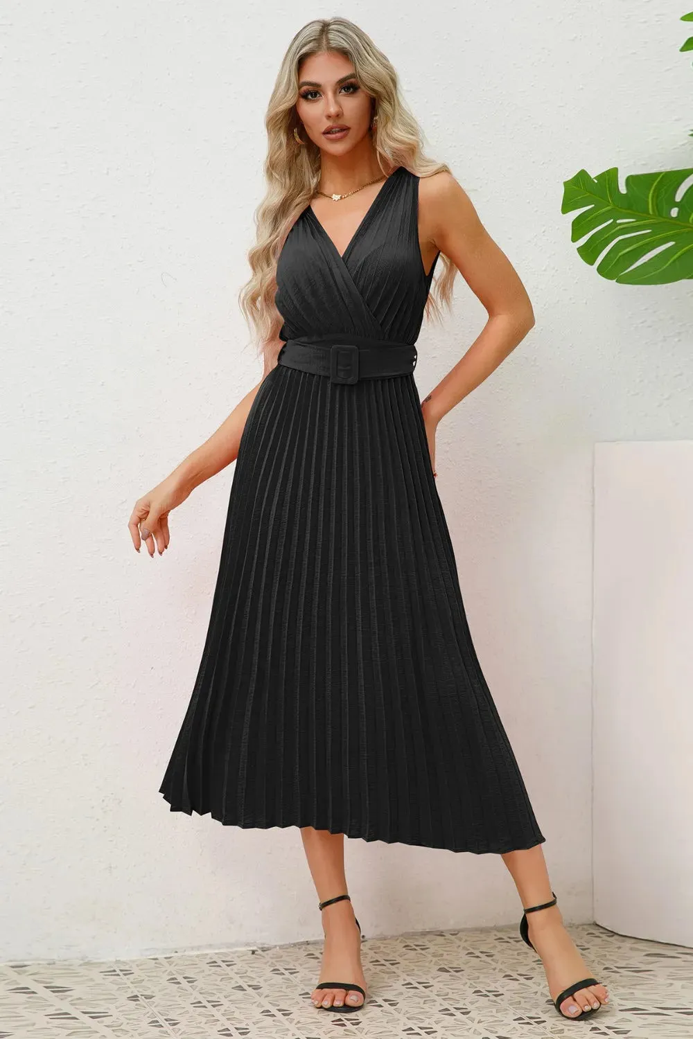 Surplice Sleeveless Midi Pleated Dress sold by Gigi Laurent product image thumbnail 5