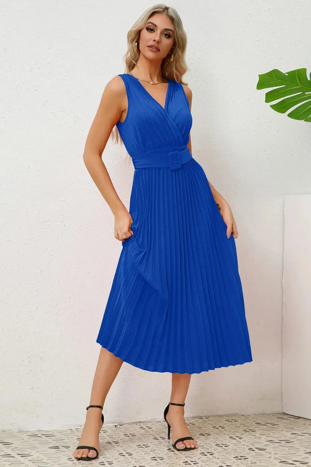 Surplice Sleeveless Midi Pleated Dress sold by Gigi Laurent product image thumbnail 3