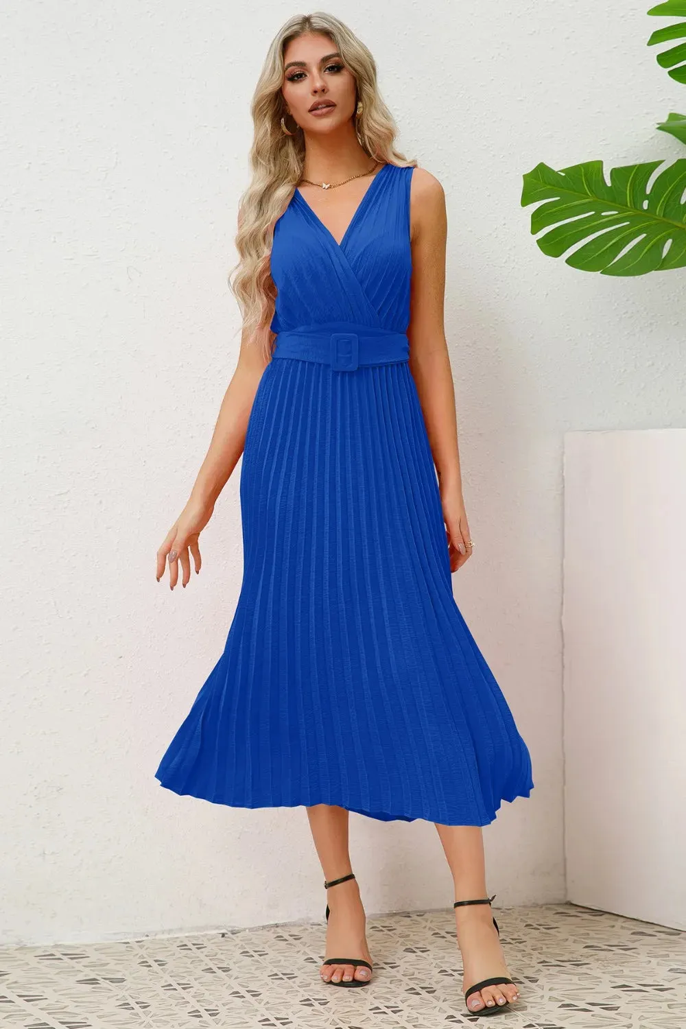 Surplice Sleeveless Midi Pleated Dress sold by Gigi Laurent