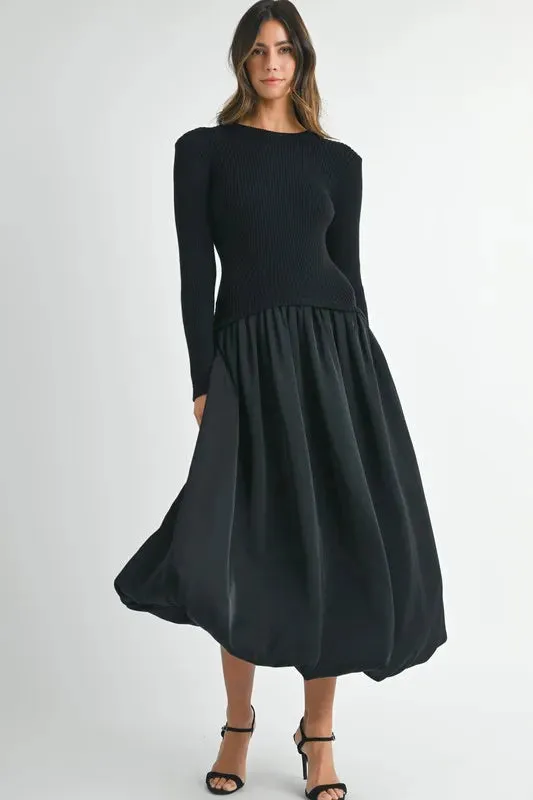 MABLE Ribbed Poplin Mix Midi Sweater Dress sold by Gigi Laurent