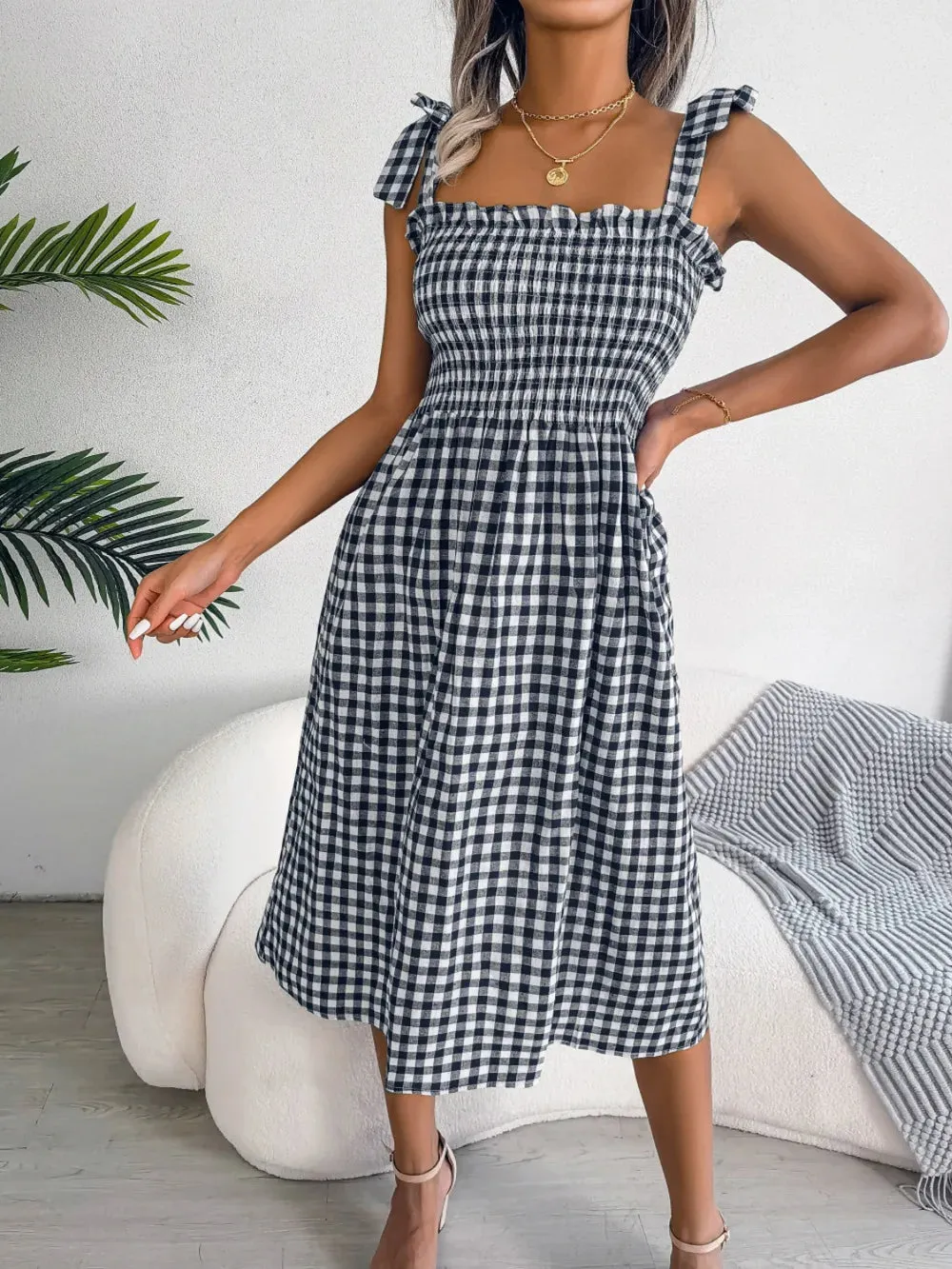 Frill Plaid Square Neck Midi Dress sold by Gigi Laurent product image thumbnail 5