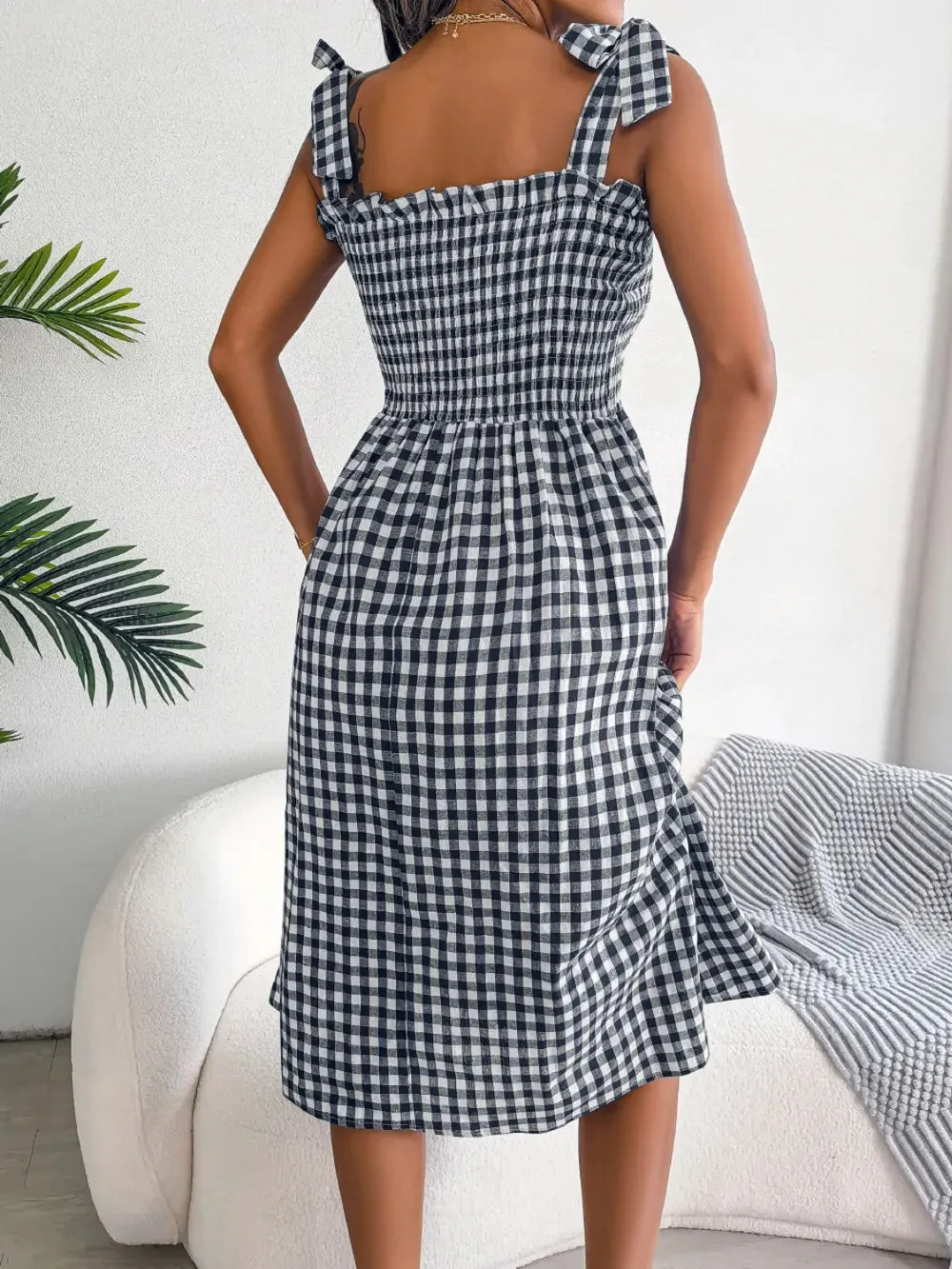 Frill Plaid Square Neck Midi Dress sold by Gigi Laurent product image thumbnail 2
