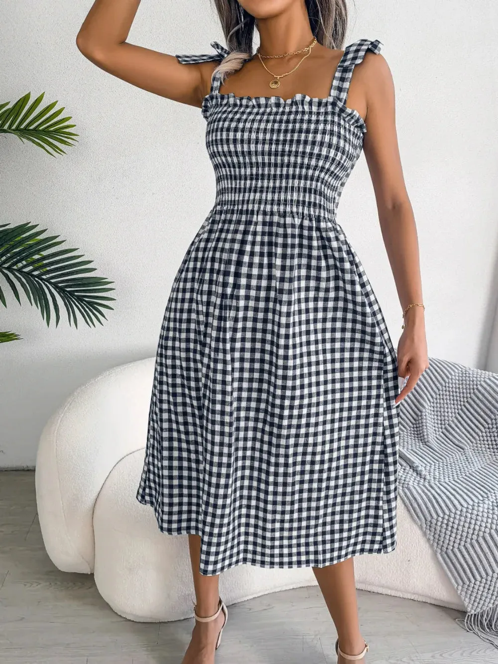 Frill Plaid Square Neck Midi Dress sold by Gigi Laurent product image thumbnail 4