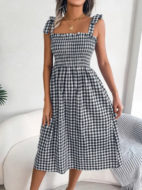 Frill Plaid Square Neck Midi Dress sold by Gigi Laurent