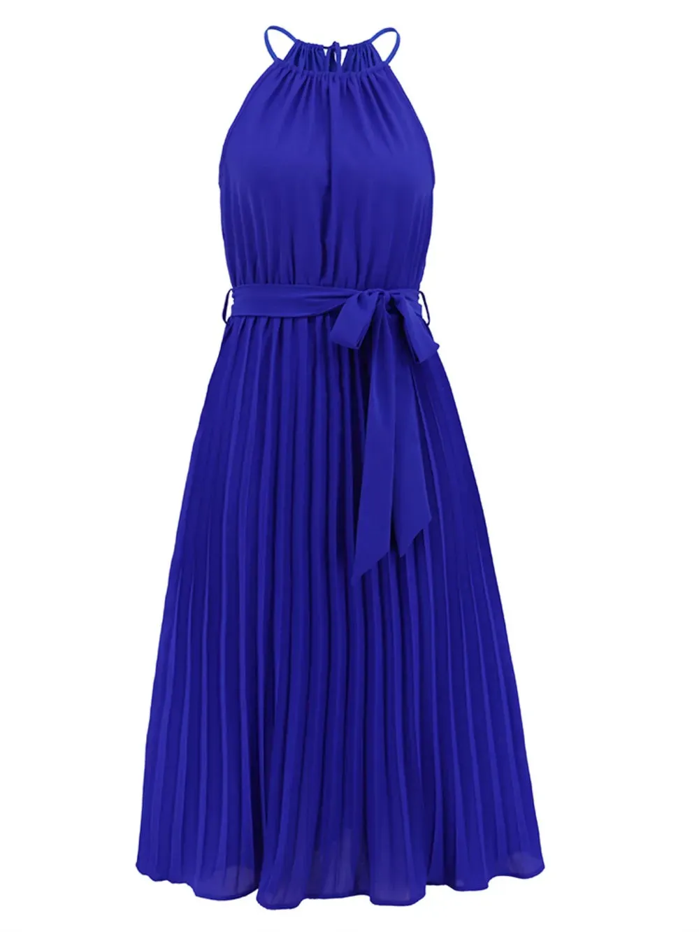 Pleated Spaghetti Strap Tie Waist Midi Dress sold by Gigi Laurent product image thumbnail 5