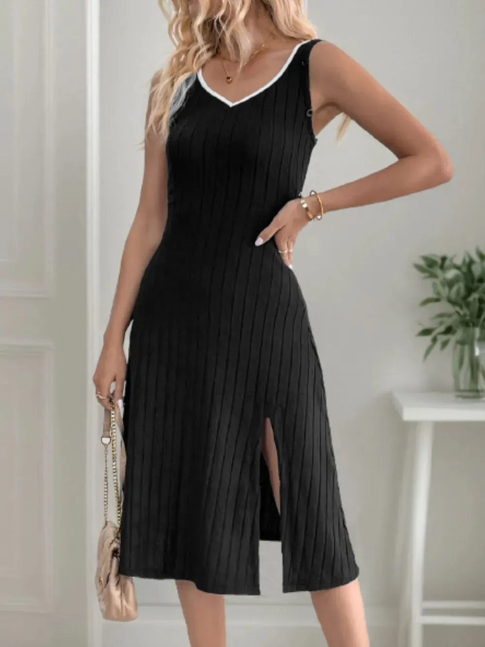 Perfee Slit Wide Strap Dress and Detachable Long Sleeves Set sold by Gigi Laurent product image thumbnail 4