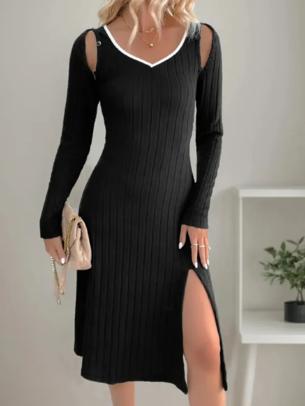 Perfee Slit Wide Strap Dress and Detachable Long Sleeves Set made by Trendsi