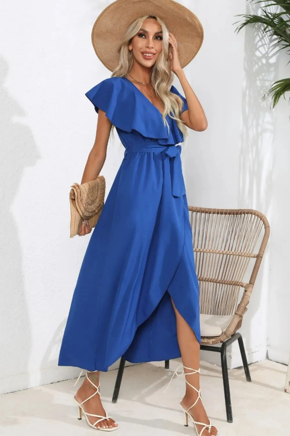 Ruffled Tied V-Neck Midi Dress sold by Gigi Laurent product image thumbnail 3