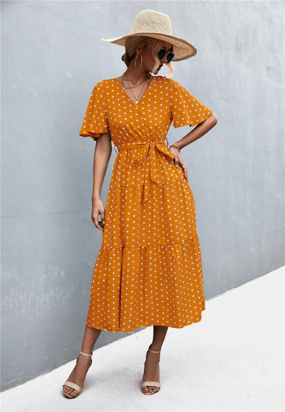 Printed V-Neck Flutter Sleeve Belted Dress sold by Gigi Laurent product image thumbnail 3