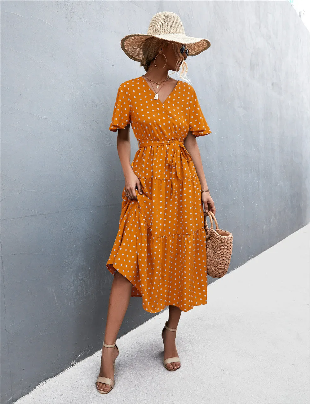 Printed V-Neck Flutter Sleeve Belted Dress sold by Gigi Laurent product image thumbnail 5